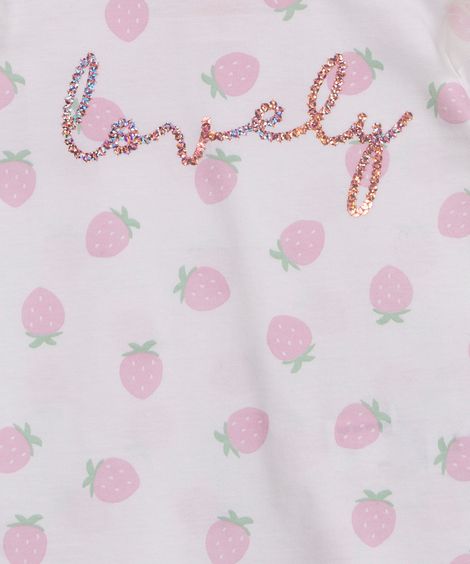 blusa infantil manga curta morangos lovely off white