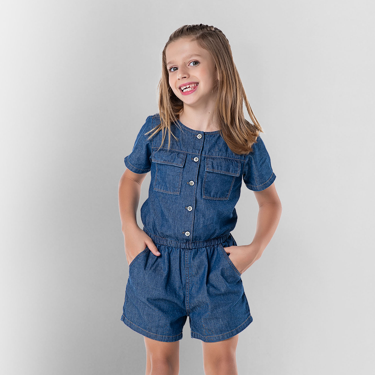 Macaquinho Jeans Infantil Feminino Mania Kids Azul Menor preço em Macaquinho Jeans Infantil Feminino Mania Kids Azul