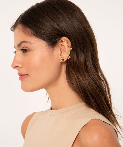brinco bolas com ear jacket dourado