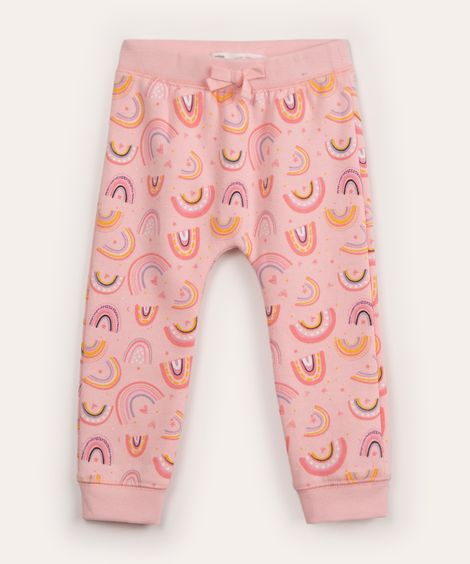 calça infantil de moletom arco-íris rosa claro