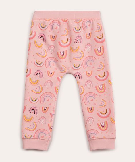 calça infantil de moletom arco-íris rosa claro