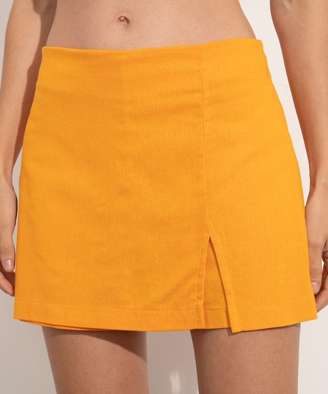 short saia com linho mindset laranja