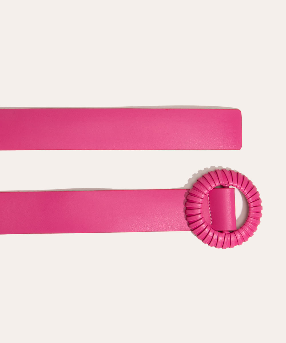 cinto largo com fivela redonda rosa