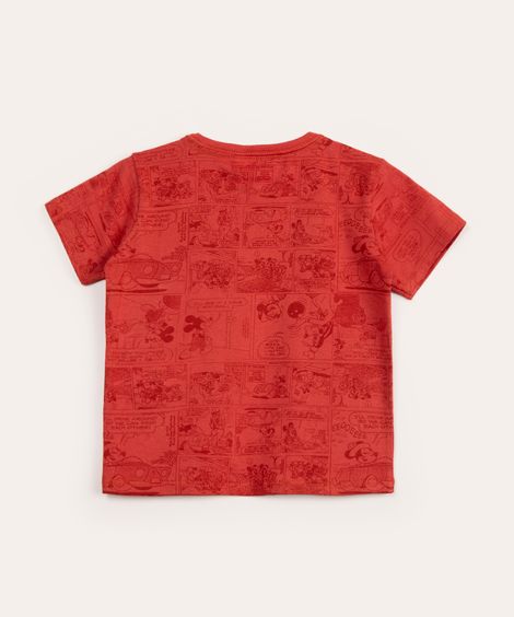 camiseta infantil de algodão com bolso mickey mouse vermelho