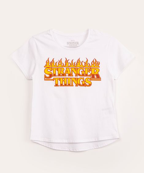 camiseta juvenil de algodão stranger things off white