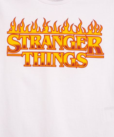 camiseta juvenil de algodão stranger things off white