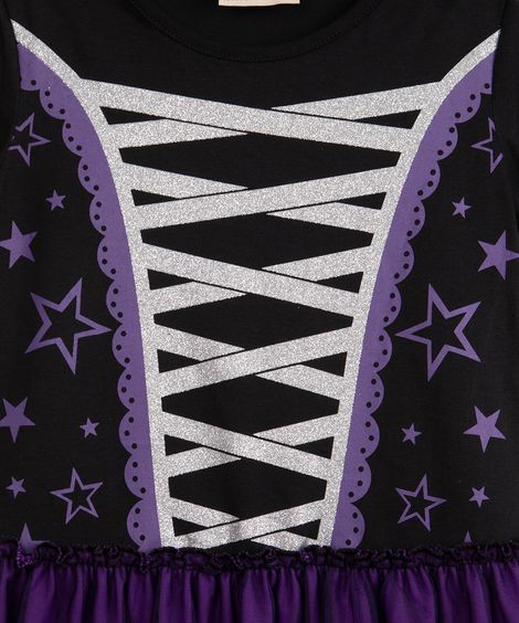 vestido infantil fantasia halloween bruxinha com tiara preto