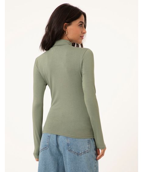 blusa básica manga longa gola alta verde mate