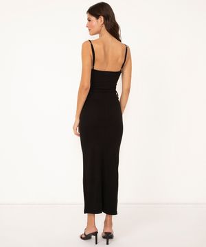 vestido midi de malha canelada cut out preto