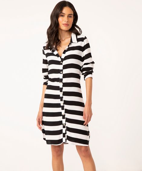 camisa de viscose alongada listrada preto