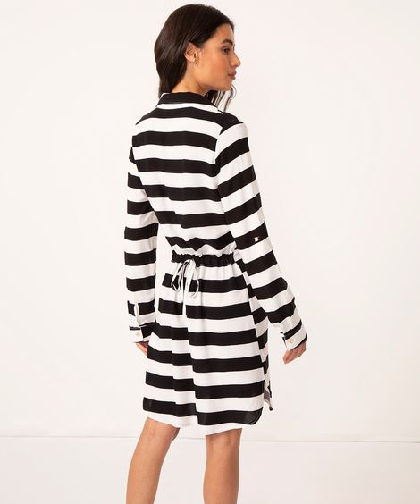 camisa de viscose alongada listrada preto