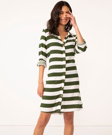 camisa de viscose alongada listrada verde