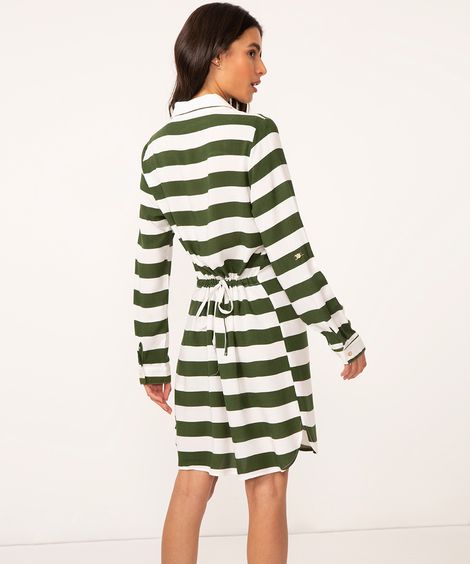 camisa de viscose alongada listrada verde