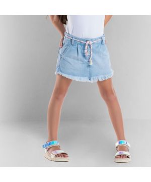 Short-Saia Jeans Infantil Feminino Mania Kids Azul Claro