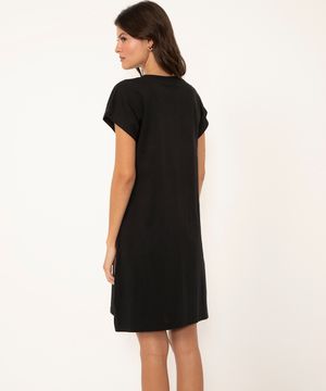 vestido curto básico manga curta preto