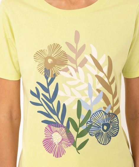 camiseta manga curta flores verde lima
