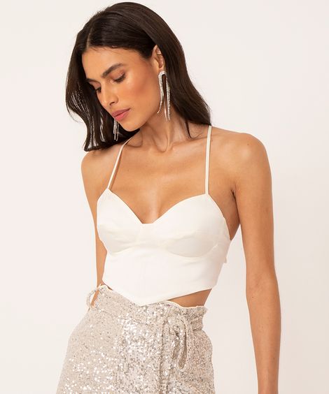 blusa cropped corset acetinada coração off white