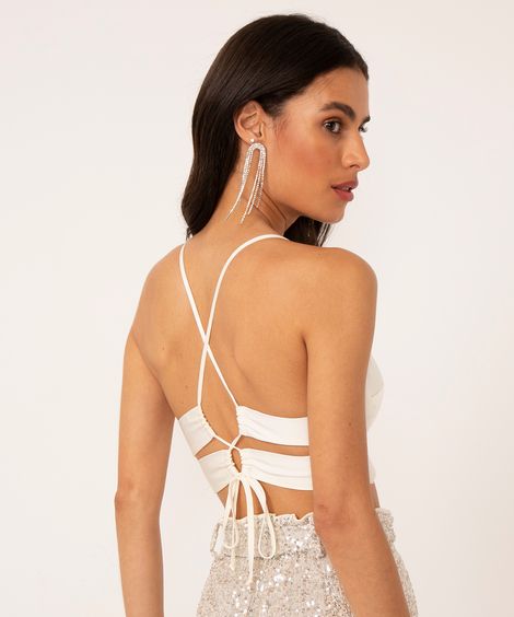 blusa cropped corset acetinada coração off white