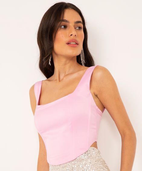blusa corset acetinada rosa
