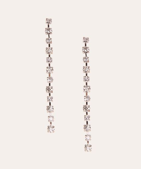 brinco de strass longo prateado