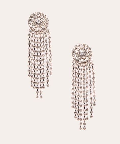 brincos de strass com franjas prateado