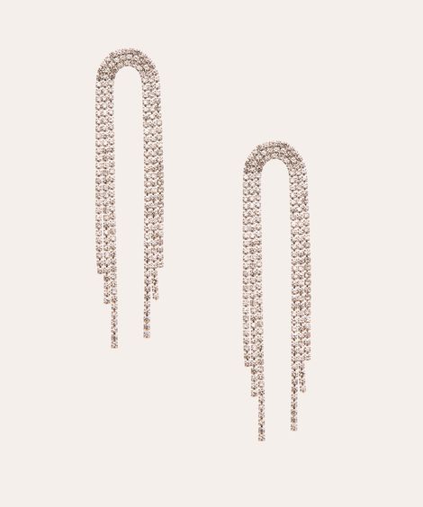 brincos de strass com franjas prateado