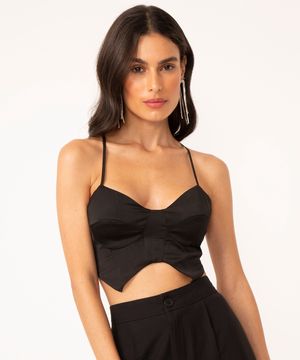 blusa cropped corset de cetim  preto