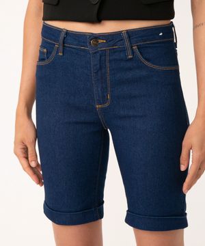 bermuda jeans ciclista cintura média azul médio