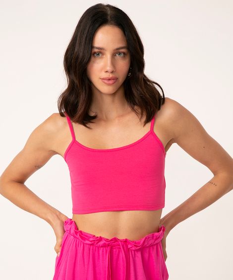regata cropped básica alça fina decote redondo rosa escuro