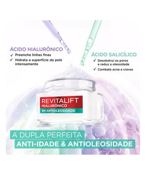 gel creme hidratante antioleosidade l'oréal paris revitalif hialurônico 49g