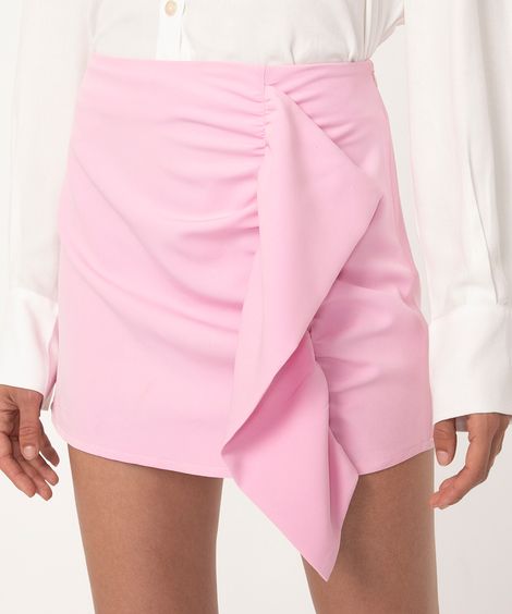 saia curta com babado rosa chiclete