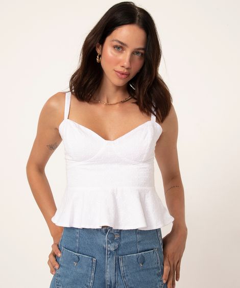 regata de laise corset peplum alça fina off white