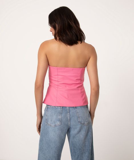 top corset de pu sem alça pink claro