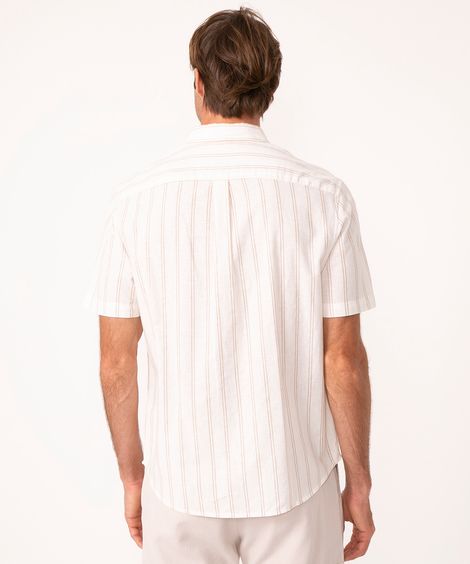 camisa comfort listrada manga curta bege