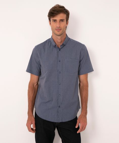 camisa comfort xadrez manga curta azul marinho