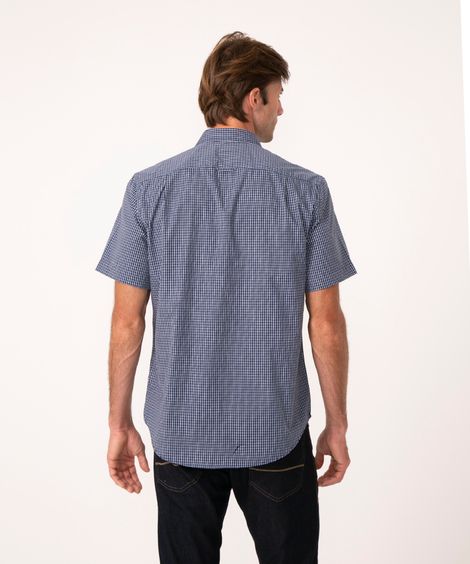 camisa comfort xadrez manga curta azul marinho