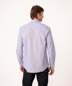 camisa comfort listrada manga longa azul escuro