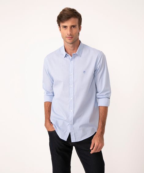 camisa comfort xadrez manga longa azul claro