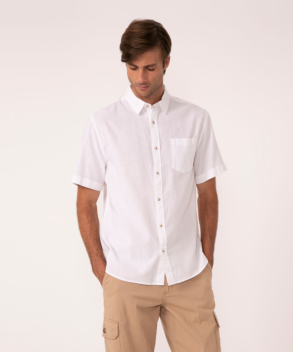 camisa comfort de linho manga curta branca - C&A