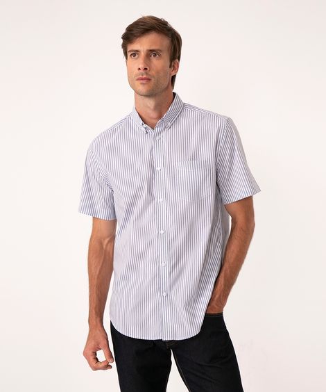 camisa comfort listrada manga curta branca