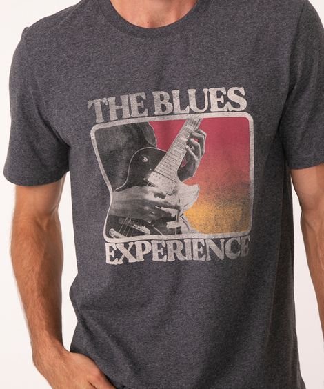 camiseta manga curta blues cinza mescla escuro