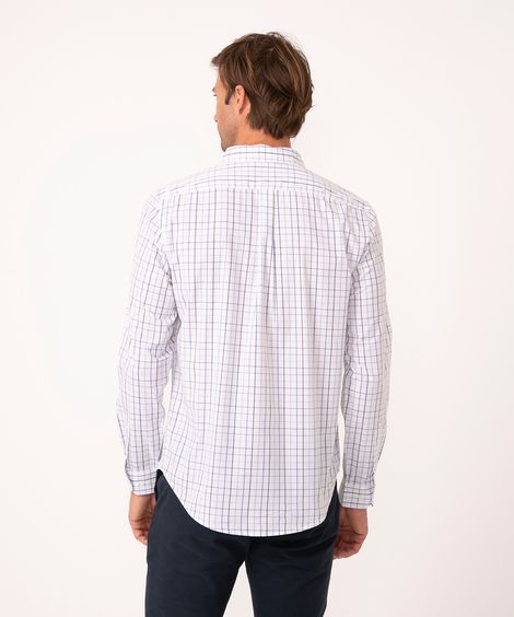 camisa comfort xadrez manga longa branca
