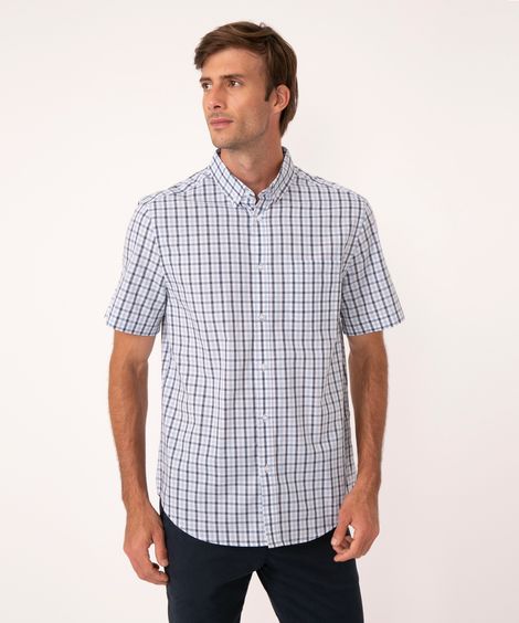 camisa comfort xadrez manga curta azul claro
