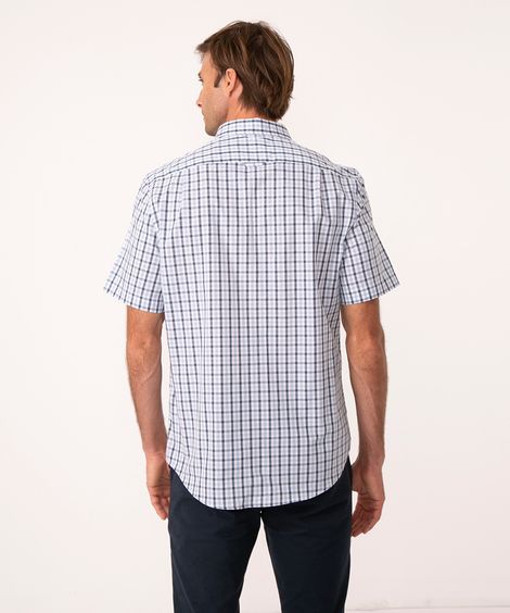camisa comfort xadrez manga curta azul claro