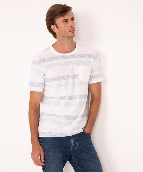 camiseta de algodão manga curta listrada com bolso verde
