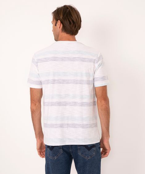 camiseta de algodão manga curta listrada com bolso verde
