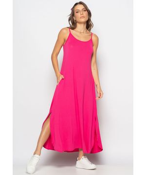 Vestido Longo Alcinha Com Barra Arredondada E Bolsos Pink Salvatore