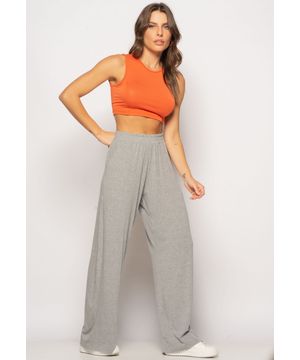 Calça Wide Leg Com Bolso Malha Mescla Salvatore Fashion