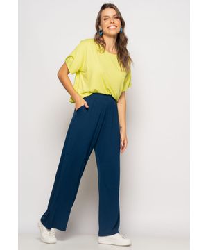 Calça Wide Leg Com Bolso Malha Marinho Salvatore Fashion