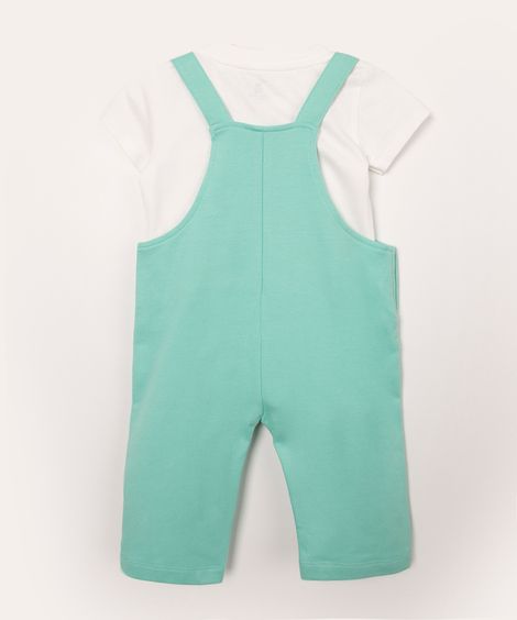 conjunto infantil de jardineira e body manga curta verde